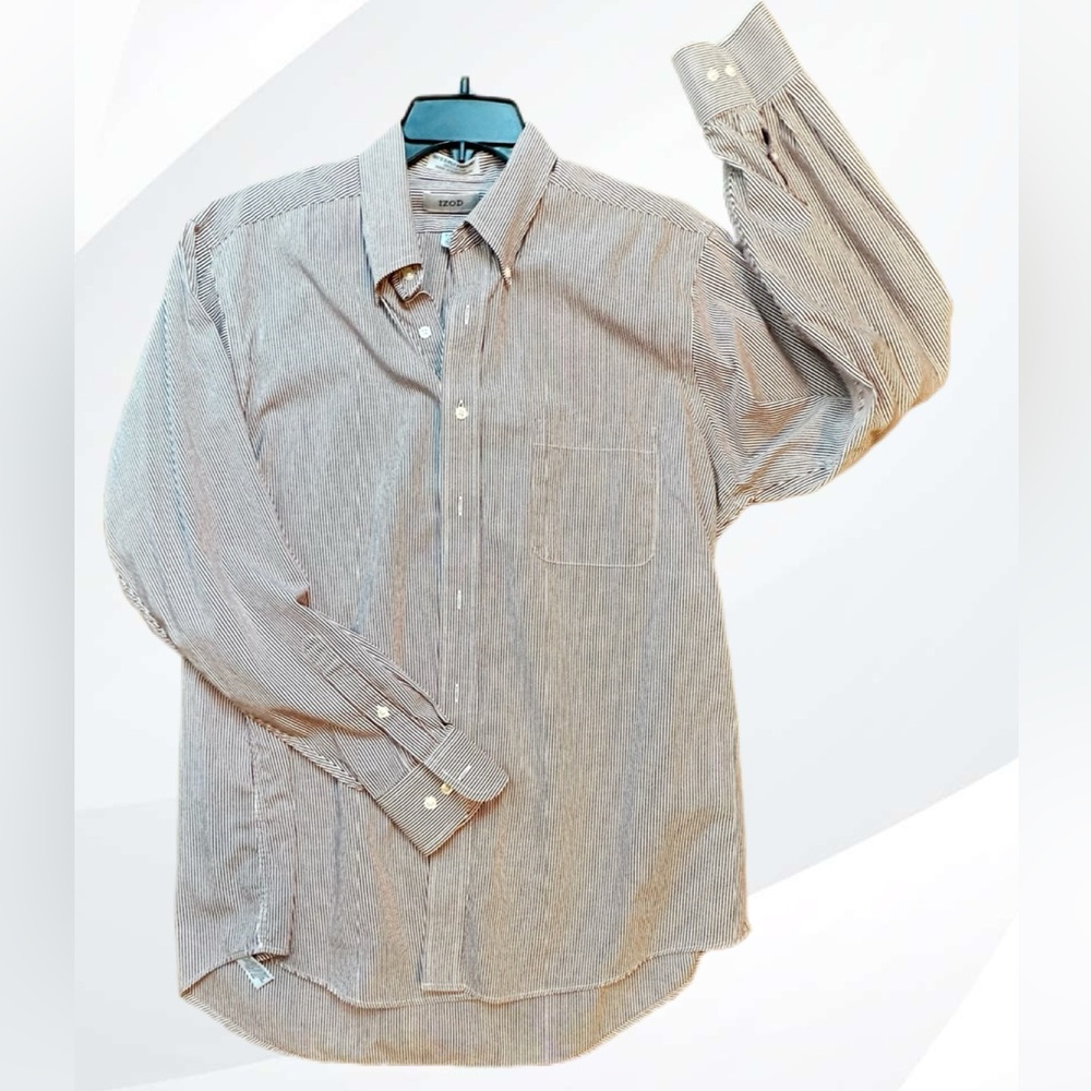 Izod Men's Casual Striped Button-Down Shirt - Maroon and White